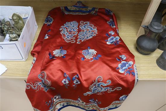 A red silk embroidered Chinese robe